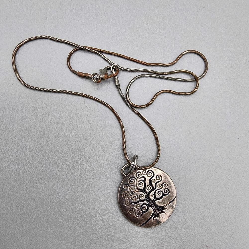Tree of Life Vintage Pendant 1” Silver Tone Round Necklace Needs Cleaned Flawed
